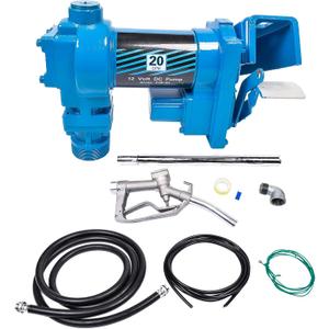 12 Volt 20 GPM Fuel Transfer Pump with Nozzle Kit for Transfer of Gasoline, Diesel, Kerosene, Ethanol & Methanol Blends & Biodiesel Blue (Fuse Required More than 50Amp)