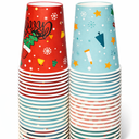 Disposable Paper Coffee Cups  12 oz, 48 Pcs with 6 Xmas Designs: Christmas Tree, Reindeer, Snowflakes. Perfect for Hot & Cold Drinks at Christmas Dinner or Winter Party