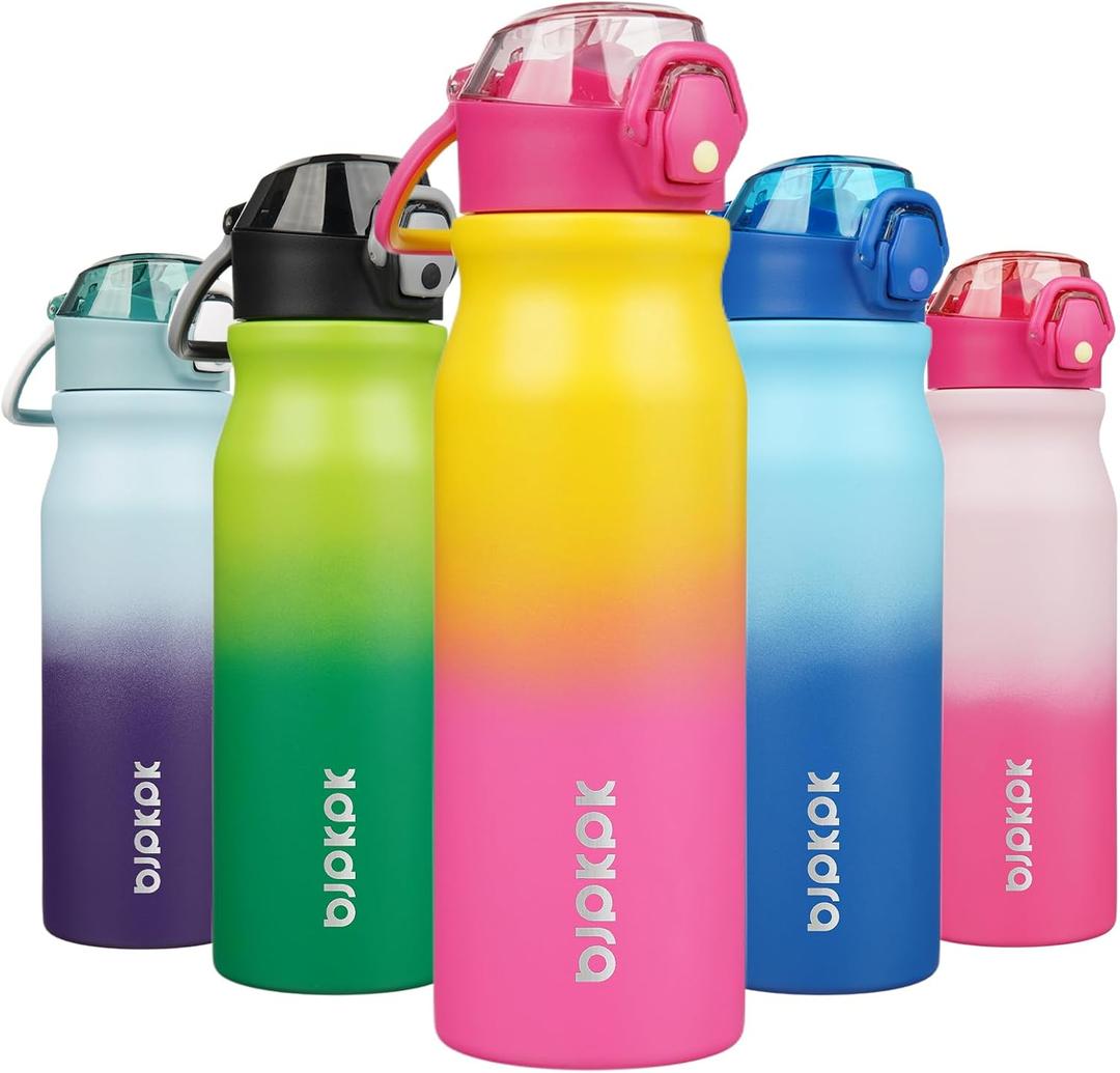 BJPKPK 25oz Insulated Water Bottle With Straw Stainless Steel Double Wall Water Bottles BPA Free Leak Proof Thermos With Lockable Flip Lid And Soft Silicone Spout,Rainbow