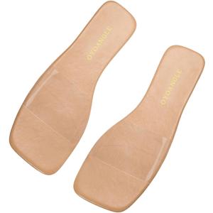 OYOANGLE Women's Clear Square Open Toe Sandals Pu Leather Flat Slide On Sandals Transparent Outdoor Slippers (9, Apricot)
