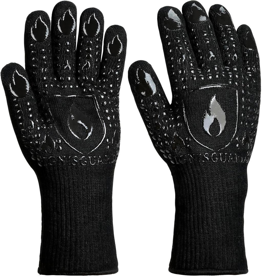 BBQ & Grill Gloves, Oven Gloves, 1472F Silicone Oven Mitts Heat Resistant Grilling Gloves Fireproof Non-Slip for Barbecue Cooking Baking Smoking, 1-Pair BlackL (Large)