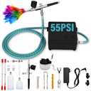 Airbrush Kit with Air Compressor for Cake Decorating Model Painting Makeup and Nails 55PSI Pro Air Brush Set 3 Nozzles (0.2/0.3/0.5mm) and Cleaning Kit Metal Compressor with Auto Shut Off