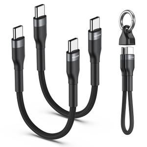 PD 60W Short USB C Cable (2 Pack), Keychain 6 Inch USB C Cable/Nylon Braided Type C to Type C Cables/Fast Charging Cables for 1Phone17/16/15 Series, 1Pad Pro/Air, Samsung Galaxy Series, Google Pixel