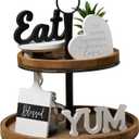 GENMOUS Farmhouse Kitchen Tiered Tray Decor Items Mini Set, Rustic Black and White Kitchen Counter Decor, Two Tiered Tray Kitchen Decor Set for Home Kitchen Dining Room Table Decoration