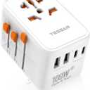 TESSAN Universal Travel Adapter 100W GaN, International Power Adapter with 5 USB(3 USB C) Charging Ports, Worldwide Outlet for US to European Europe UK AUS Ireland(Type C/G/A/I)