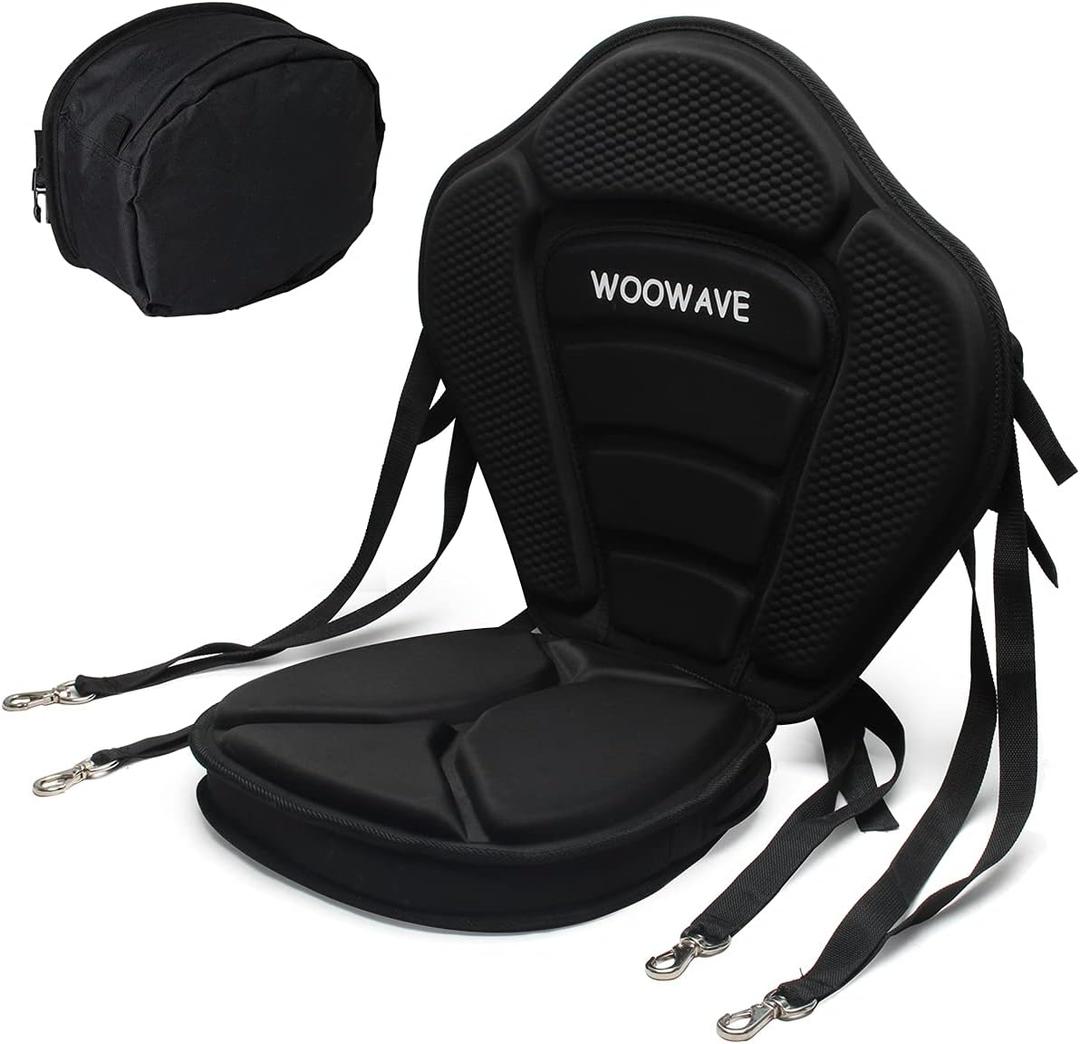 WOOWAVE Kayak Seat Padded Deluxe Paddleboard Seat Adjustable Boat Seat Cushioned Fishing Seat High Back Comfortable Backrest Support for Universal Sit (1 Pack Black)