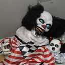 JOYIN Halloween Animatronics Clown Holding Doll, Life Size Halloween Decoration Outdoor with Motion & Sound & Light, IR Sensor Activated Animated Decor for Party Supplies Haunted House Yard Lawn