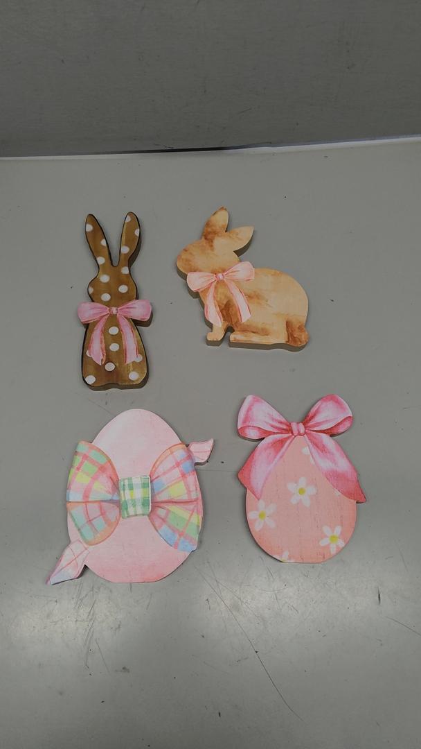 Yousoontic 4 Pcs Easter Decorations for The Home Easter Wooden Table Decorations Farmhouse Rustic Wood Bunny with Egg Easter Tiered Tray for Spring Indoor Home Party Tabletop Decoration Gifts