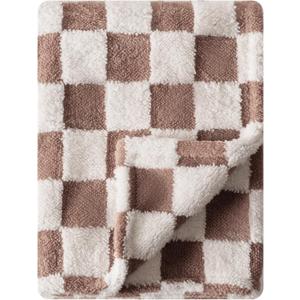 Ultra Soft Fuzzy 30 X 40 Inches Cozy Reversible Baby Bed Blanket with 3D Chessboard Grid - Warm Comfort for Toddlers, Infant or Newborn (Brown)