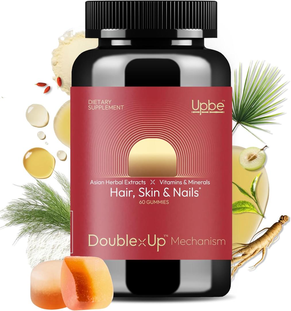 Hair Skin & Nails Gummies - 6000 mcg Biotin Vitamins & Minerals Supplement - Plant-Based, Vegetarian, No Artificial Flavors - Ginseng Herbs Gummy - 60ct BB Date 05/27