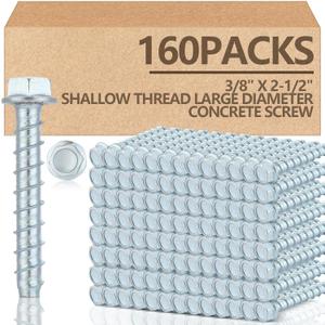 Tandefio 160 Pack 3/8 x 2-1/2" Concrete Anchors and Screw Kits Galvanized | Large Diameter, Concrete Bolts Screw, Hex Head, Heavy Duty Plated Concrete Anchor, for Anchoring Masonry Brick Block Decking
