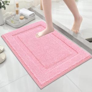 SHACOS Super Soft Small Bathroom Rugs 16x24 inch Non Slip Washable Bath Rugs Microfiber Bath Mats for Bathroom Floor Tub Shower Vanity Sink Decor Accessories, Pink 1'4" x 2'
