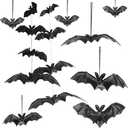 50 PCS Black Hanging Bats Plastic 3D Halloween Bat Party Ornament for April Fool's Day, Haunted House Decorations