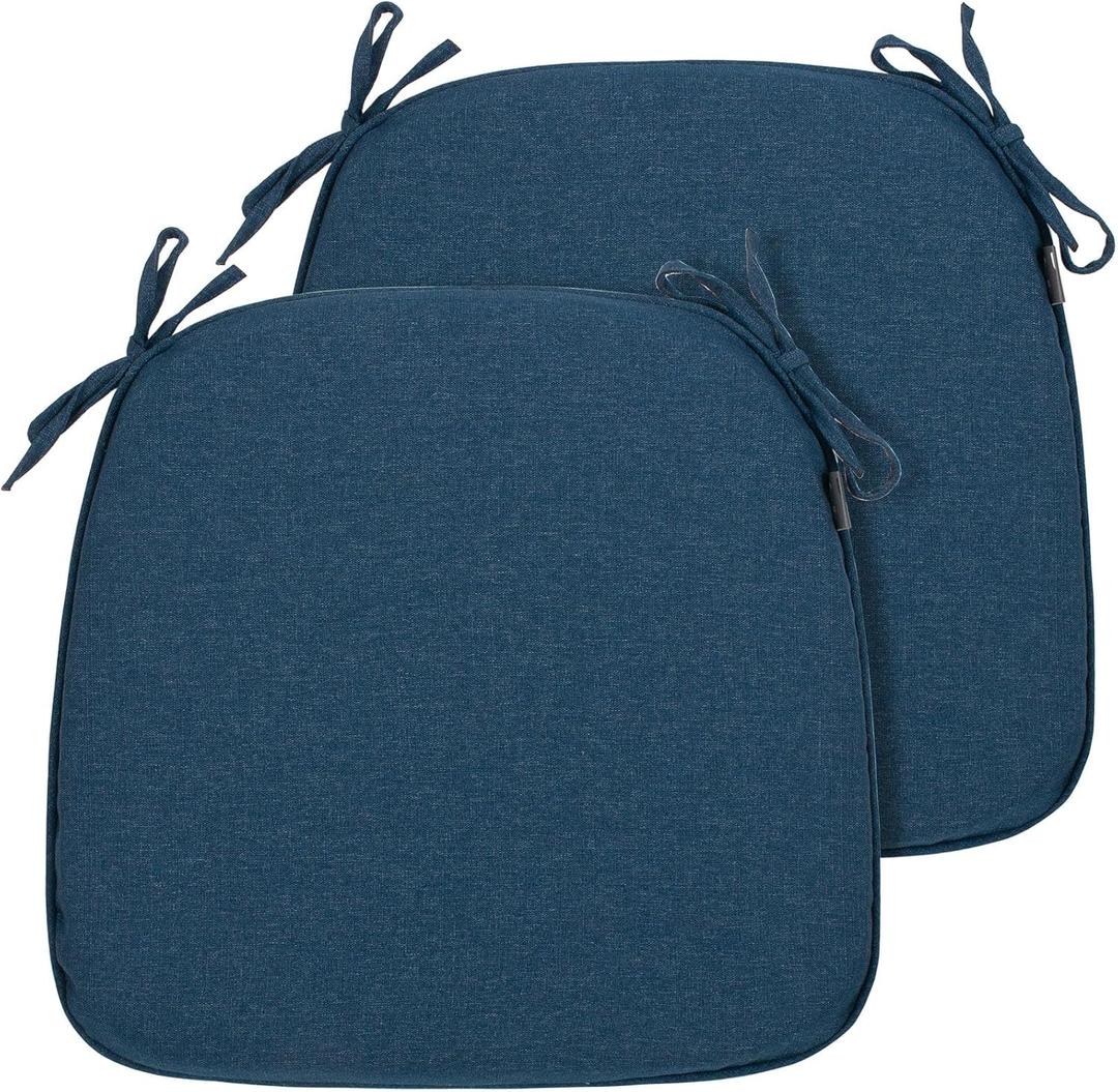 Magpie Fabrics Outdoor/Indoor 17"x16"x2" Chair Cushions with Ties Set of 2, Waterproof All Weather U-Shape Seat Pads Decoration for Patio Garden Furniture Home Office (Dark Blue)