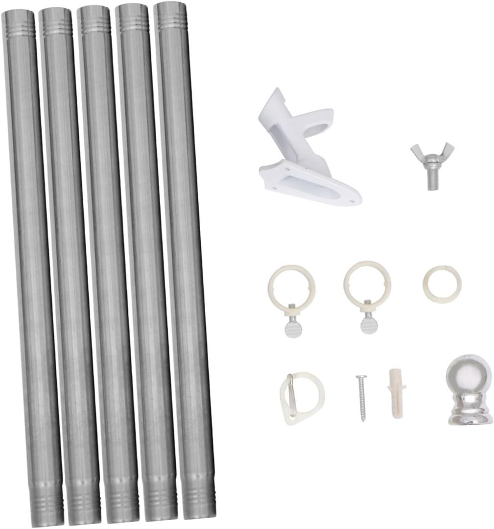 Gold-Plated Flag Head Flagpole Set Rotating Flagpole Stand Outdoor Residential Kit Flag Pole Swivel Rings Random Color (Silver)