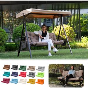 Porch Swing Cushions, Outdoor Swing Replacement Cushions 3 Seater with Backrest, Waterproof Bench Cushion with Ties,for Patio,Porch, Garden,Backyard (Khaki 60 * 40 in)