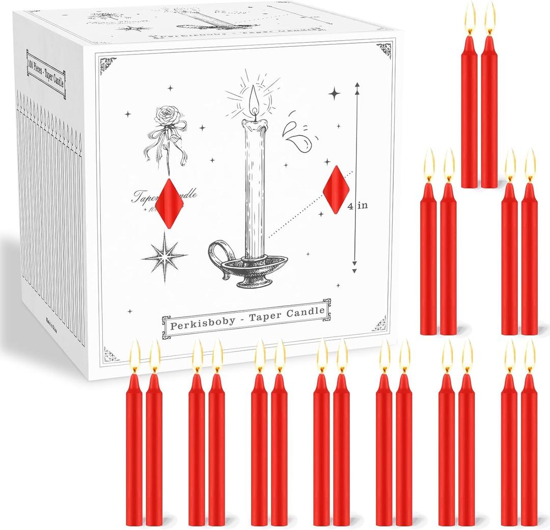 100 Pack Red Spell Chime Candles, 4 Inch Small Taper Candles