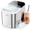 Ice Makers Countertop with Reservation, 28LBs/24H, 9 Ice Cubes Ready in 6 Mins, Self-Cleaning Ice Maker Machine with Basket and Scoop for Home, Kitchen, Camping, RV, Stainless Steel (Silver)
