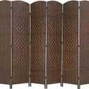Room Divider 6 Panel Folding Privacy Divider 6 Ft Indoor Wall Divider Portable Partition Wood Screen, Brown