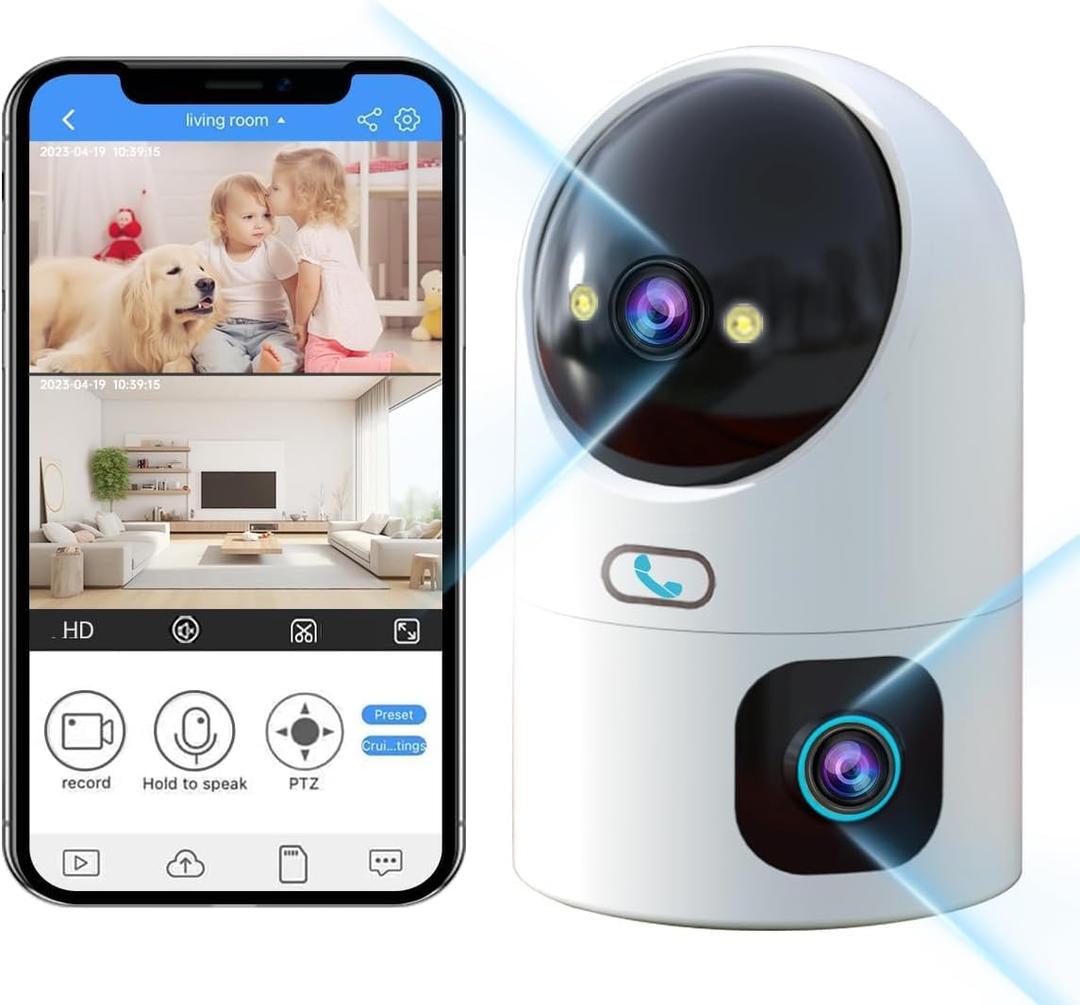 JOOAN Dual 3MP PTZ Security Camera, Dual Indoor Cameras,5G Dual-Band Pet Camera with Color&IR Night Vision,Auto Tracking,Sound Alert, Cloud&SD Card Storage,2-Way Audio,One Touch Call (HS-01-Rotate)