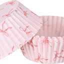 Tioncy 300 Pcs Pink Bow Cupcake Liners Coquette Bow Cupcake Wrappers Baking Cups Baking Standard Liners Holders for Baby Shower Wedding Bachelorette Bridal Showers Birthday Party Decoration