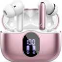 Wireless Earbuds Bluetooth 5.4 Headphones Bass Stereo Ear Buds with Noise Cancelling Mic LED Display in Ear Earphones IP7 Waterproof 36H Playtime for Laptop Pad Phones Sports Workout Rose Gold
