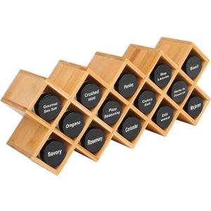 Phyllia Bamboo Spice Rack Organizer 4-Tier Countertop Organiser, Criss-Cross Kitchen cabinet Free-Standing Countertop Storage shelf Fit for Spice Jar, Can, Bottle (Jars Not Include)