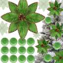 Leyndo 18 Pcs Lime Green Velvet Poinsettia Christmas Tree Decor with 3.15 Inch Ball Ornaments Include 6 Pcs 10.24 Inches Artificial Poinsettia Flowers and 12 Velvet Flocked Balls Lime Green Xmas Decor