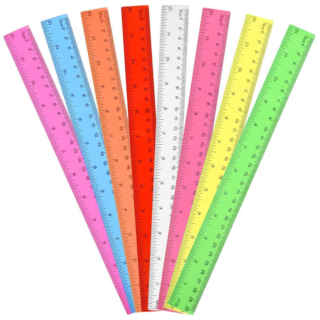 2 x Unjoo Clear Plastic Ruler 12 Inch Straight Rulers, Assorted Colors (8 Pack)