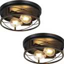 Farmhouse Lights,Black Industrial 2 Pack Round Metal Flush Mount Hallway & Bedroom Ceiling Lamp, Kitchen Round Lights (Bulbs Not Included) (10.63inch-2pack)