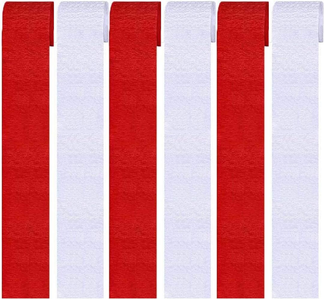 Red and White Crepe Paper Streamers Party Streamer Decorations - Party Decoration Supplies - Great for Various Birthday Party Wedding Festival Party Decorations (12 Rolls, Red White)