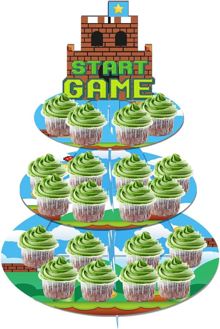 2 x Large 3-Tier Super Brothers Cupcake Stand 12Inch Cardboard Cupcake Tray for Wedding Birthday Baby Shower Super Brothers Birthday Party Supplies