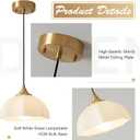 Mid Century Modern Pendant Light Kitchen Island Minimalist Gold Adjustable Ceiling Hanging Light Fixtures White Single Opal Glass Nordic Retro Dome Pendant Light for Dining Room MPL17-1 GD, 1 Pack