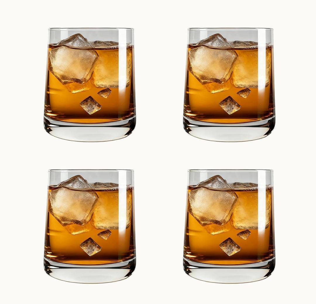 Hand Blown Whiskey Glasses Set of 4, Old Fashioned Whiskey Glasses - 9oz Premium Quality Drinking Glasses for Scotch, Bourbon & Juice - Elegant, Durable & Classic Design for Home Bar