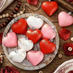 Cinnvoice 36 Pcs Summer Neutral Heart Shaped Ornaments for Tree 2.36'' Vintage Texture Plastic Ornaments Heart Shatterproof Hanging Baubles Balls Decorations for Birthday and Summer Party Gift
