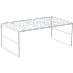 Kitchen Cabinet Storage Shelf Stackable Wire Spice Rack Organizer Heavy Duty Space Saver for Bathroom Bedroom Closet Laundry Room Office Countertop - White, Pack 1
