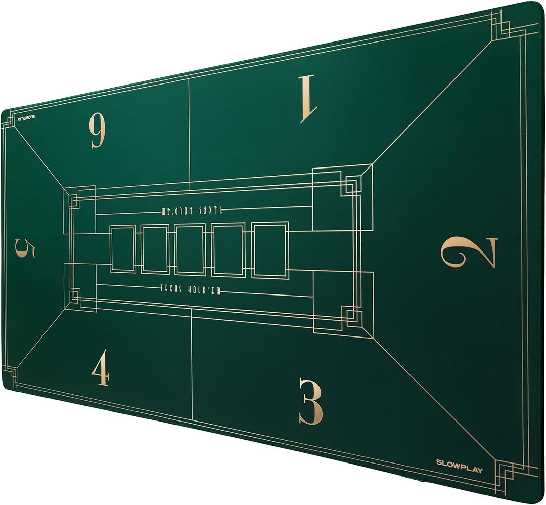 SLOWPLAY Nash 47 x 27 Inch Texas Hold'em Poker Mat | Portable Poker Table Top with Art Deco Layout Print, Smooth Premium Surface, Noise Reduction| Lightweight for Games Everywhere (Green)