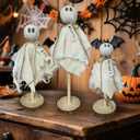 2 x Halloween Ghost Decor - 3PCS Primitive Wooden Ghost Kit for Farmhouse Table Centerpieces Shelf Mantel Kitchen Decor (Set of 3, Natural)