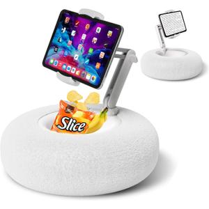 Kindle Pillow Stand Holder with Snack Bowl for Reading in Bed, Cozy Tablet Phone iPad Pillow Stand for Lap Compatible with 4.7"-13" Phone, Tablet, iPad, iPhone, Google, Kindle, Samsung(White)