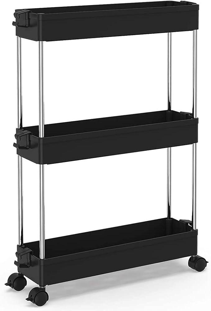 3- Tier Multi- Purpose Trolley Organizer Cart, Utility Trolley Organizer with Casters, Organizer Trolley On Wheels for Bathroom, Kitchen, Bedroom Storage - Black (Black-3 Layers