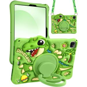 Boaretiu for iPad Air 11 inch Case(Air M4 2026, 8th Gen/M3 2025/M2)/Air 5th/4th Gen 10.9", for iPad Pro 11" Case(4th/3rd/2nd/1st Gen) - Silicone Cute Green Dinosaur with Strap & Stand for Kids Boys, 1-Green, for iPad Air 11" / Pro 11"(NOT FOR Pro M4/M5)