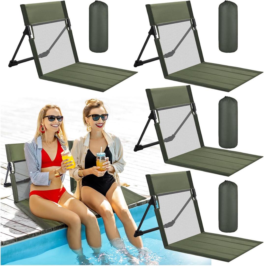 Karenhi 4 Pcs Foldable Poolside Chairs Portable Beach Chair Folding Seat for Edge of Pool Provide Back Support with Carry Bag for Adults Traveling Camping Picnic Lawn
