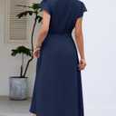 Angashion Womens Summer Midi Dresses Casual V Neck Cap Sleeve Empire Waist Elegant 2026 Flowy Solid Long Dress with Pockets NBL M Navy Blue (Blue, M)
