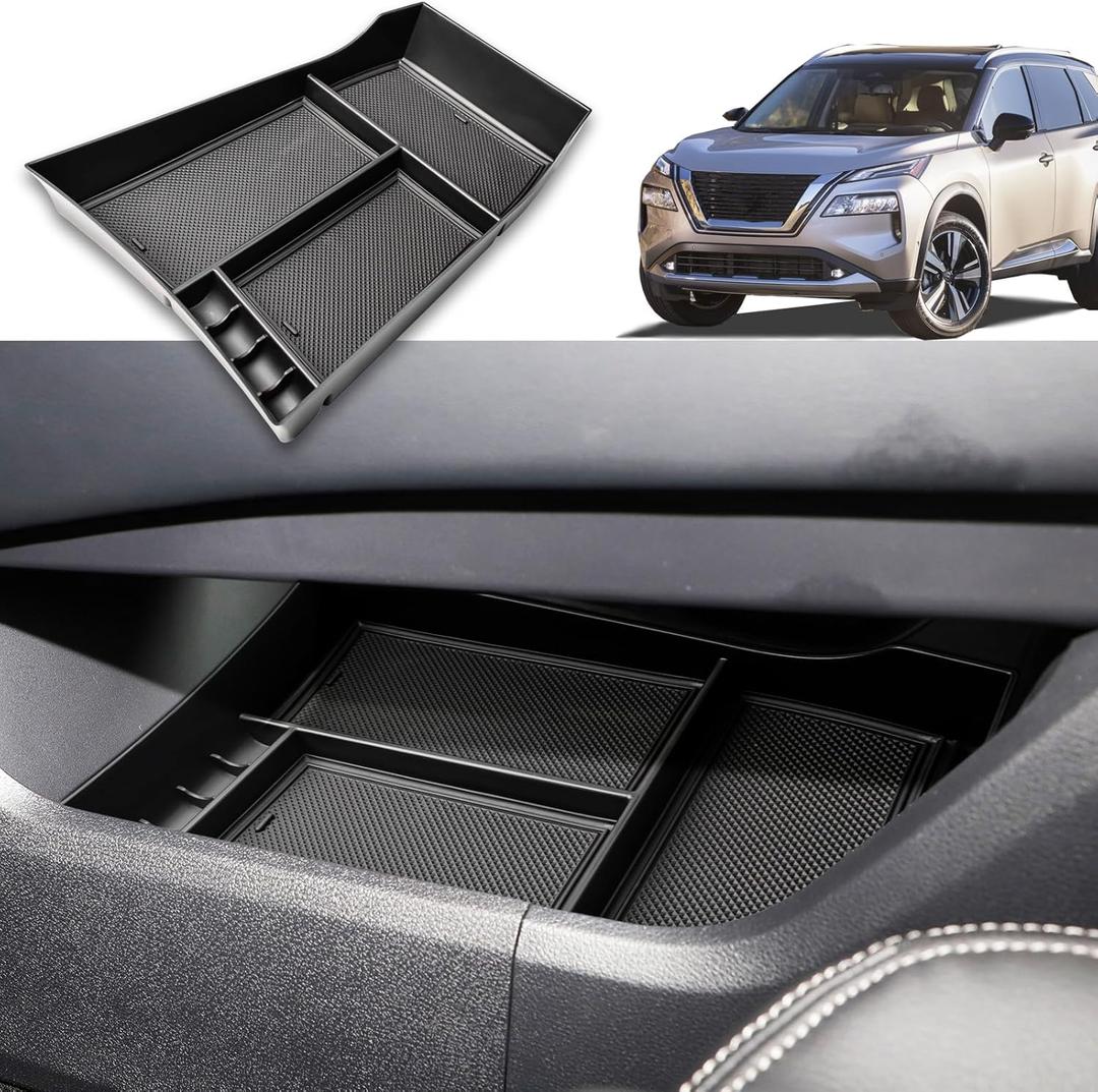 HGWEI Lower Center Console Organizer Compatible with Nissan Rogue 2021 2022 2023 2024 2025 2026 Interior Accessories, Insert Tray Armrest Storage Box, Black