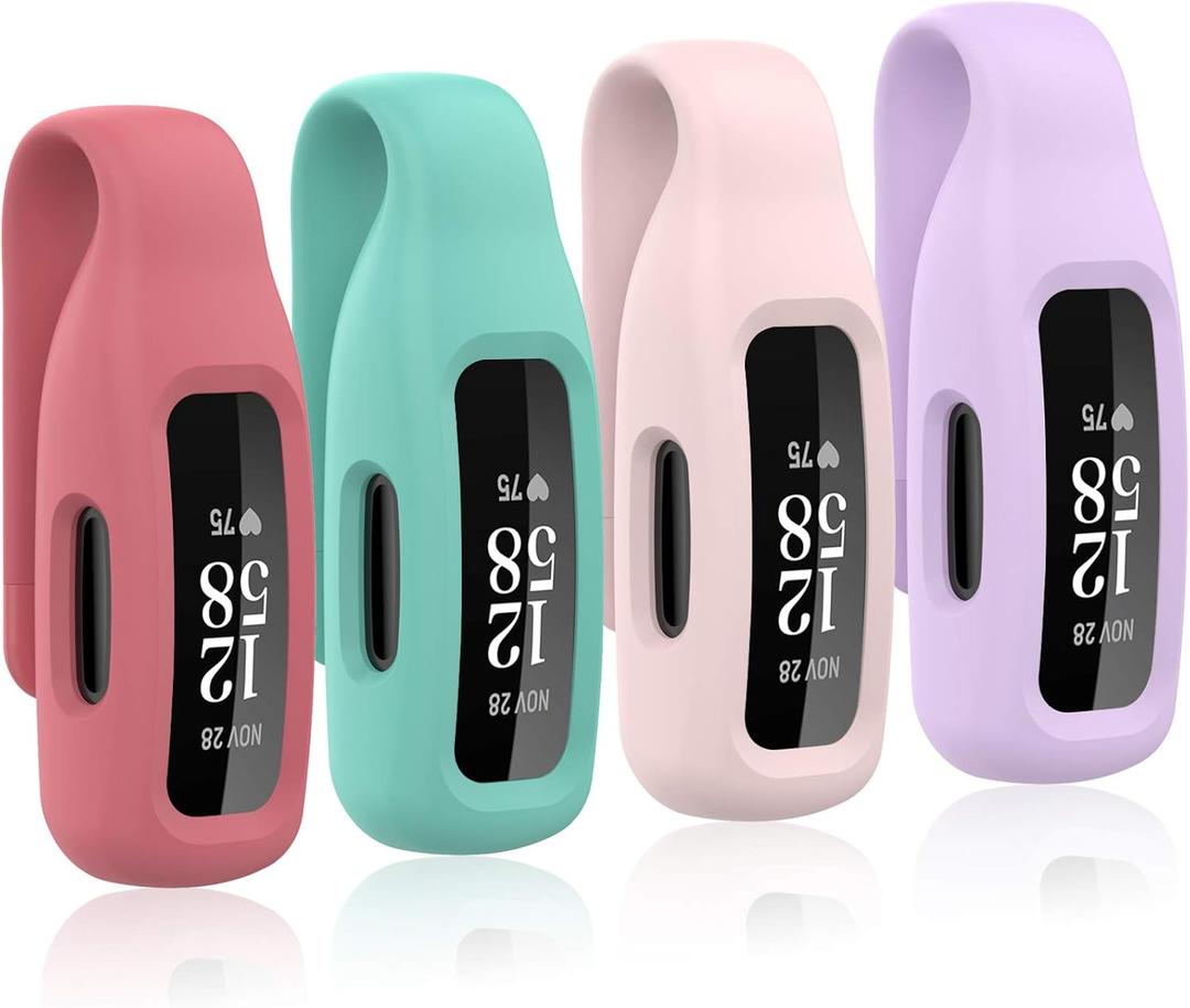 4-Pack Clip Case Compatible with Fitbit Inspire 2/3, Soft Silicone Clip Clasp Accessory (Official red/Violet/Teal/Rose pink)