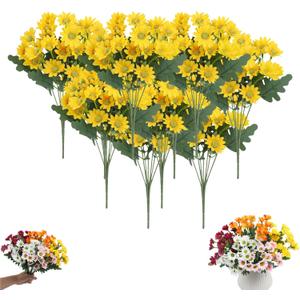 Artificial Mums for Outdoors, Waterproof & Windproof Faux Fall Flowers, Vibrant, Realistic & Low Maintenance, No Fading, for Outdoor Planters Porch Garden Patio (#5,10 Bundle)