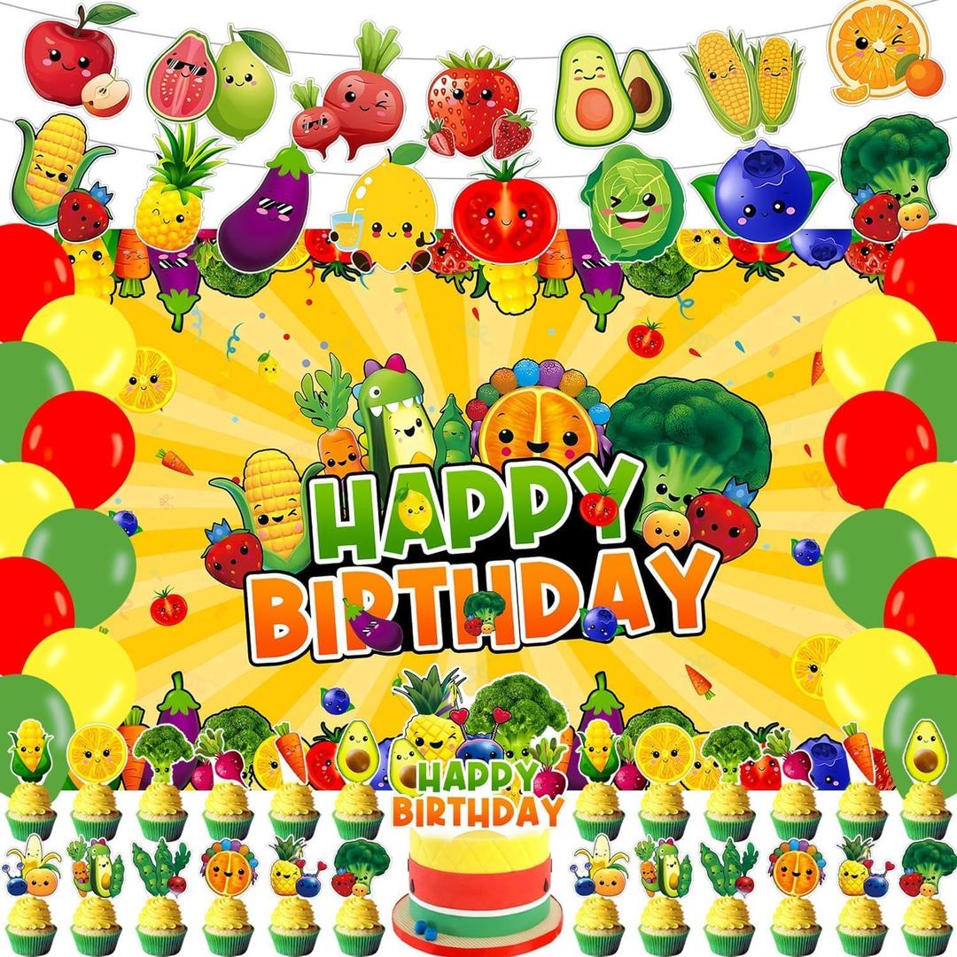 2 x Fruit Birthday Party Decorations Kit,Summer Fruit Party Supplies,Fruit Sensory 1st Backdrop Cake Topper Birthday Banner Colorful Balloons for Dancing Fruit 1st Baby Shower Party Supplies Decor