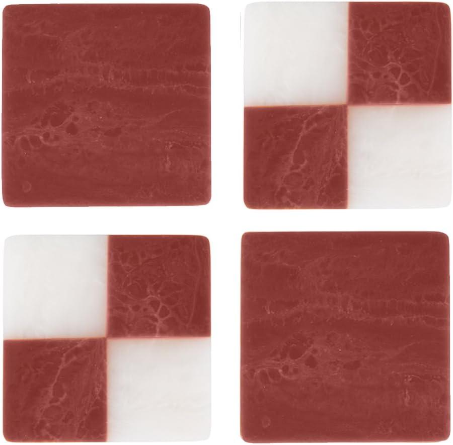 Folkulture Resin Coasters Set of 4 | Waterproof Drink Coasters for Coffee Table, Party Decor, Bar Accessories | Cute, Boho Home Décor | Housewarming Gifts - Checkered Rust