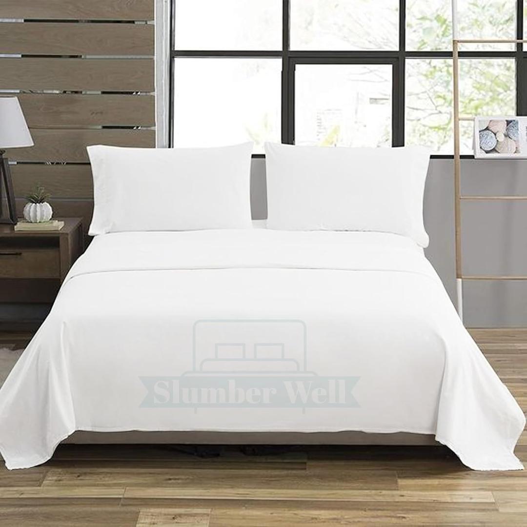 SlumberWell 4 Piece Sheet Set Queen Size, 100% Egyptian Cotton, 12 Inch Deep Pocket, Breathable Cooling & Super Soft Hotel Bed Sheets, White Solid