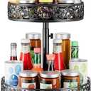 Lazy Susan Organizer for Spice Rack,2 Tier Adjustable Height Metal 12inch Rotating Turntable for Kitchen/Cupboard/Bathroom/Countertop/Dining Table/Cabinet/Pantry/Bedroom Storage Floral Design